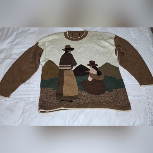 Vintage Peruvian Alpaca Storyteller Sweater 3D Hand Knit Folk Art Scene - Picture 6 of 7